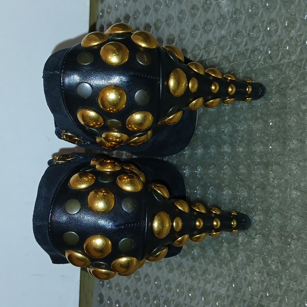 Authentic Gucci Booties. Black suede/leather gold studded size 7 1/2. - Picture 2 of 7